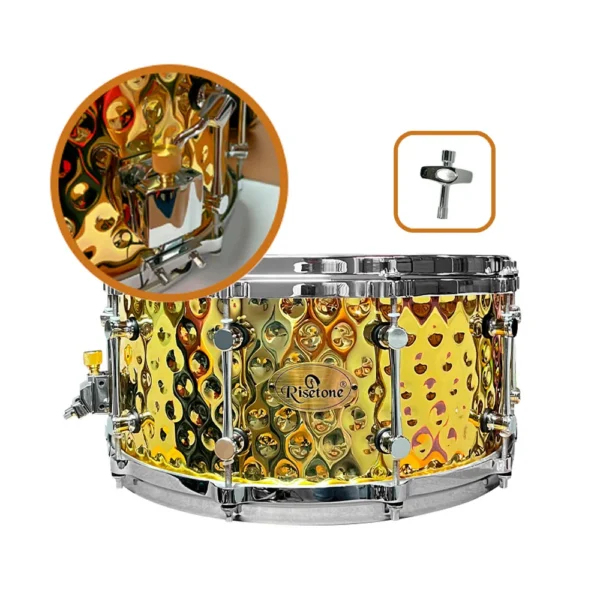 ROCK RC003 Tarola Risetone 14 x 6.5 capa acero inox. martillado brass para remo_2